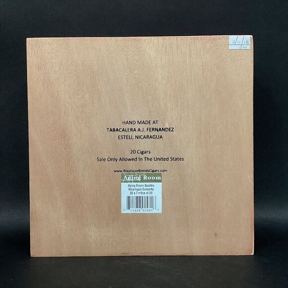 Aging Room - Nicaragua - Quattro Concerto - Empty Wooden Cigar Box - 8.25"x8"x2" - Picture 3 of 7